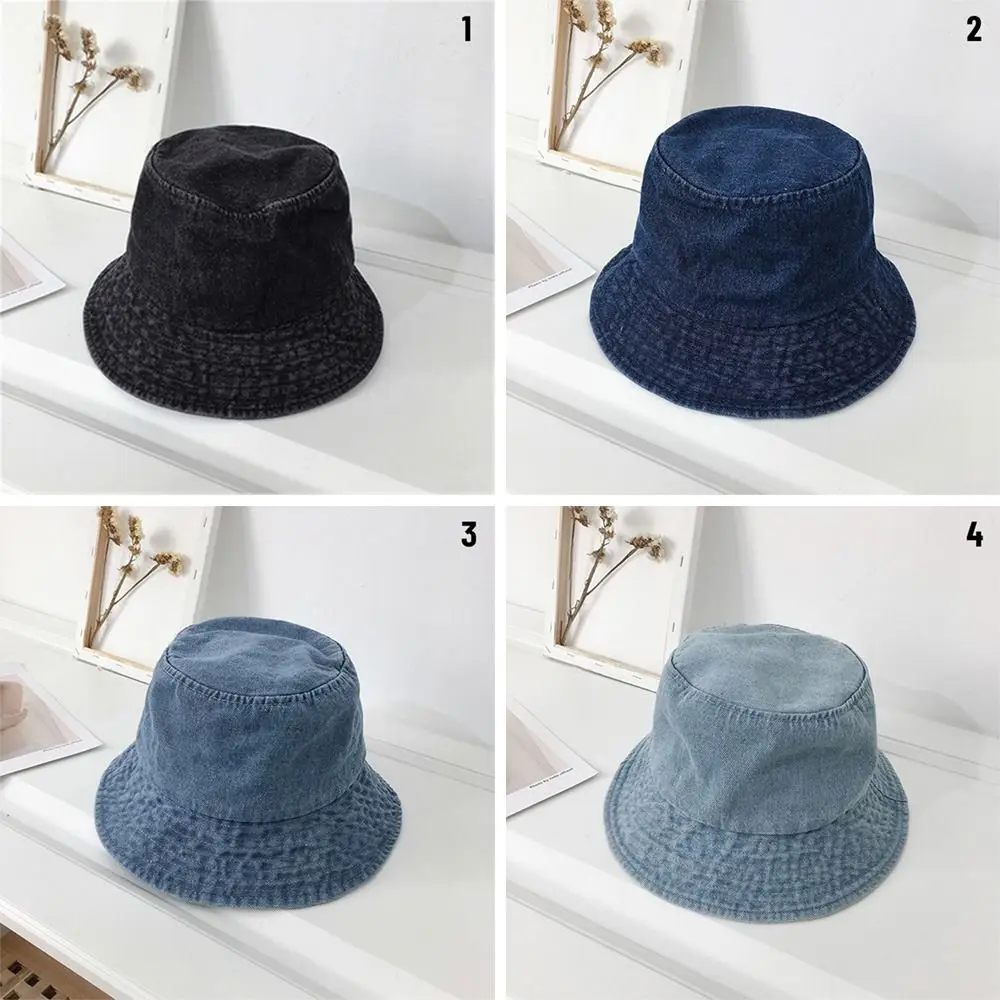 Solid Color Cotton Bucket Hats Unisex Summer Sunscreen Panama Hat High Quality Men Denim Beach Cap Outdoor Fisherman Hat