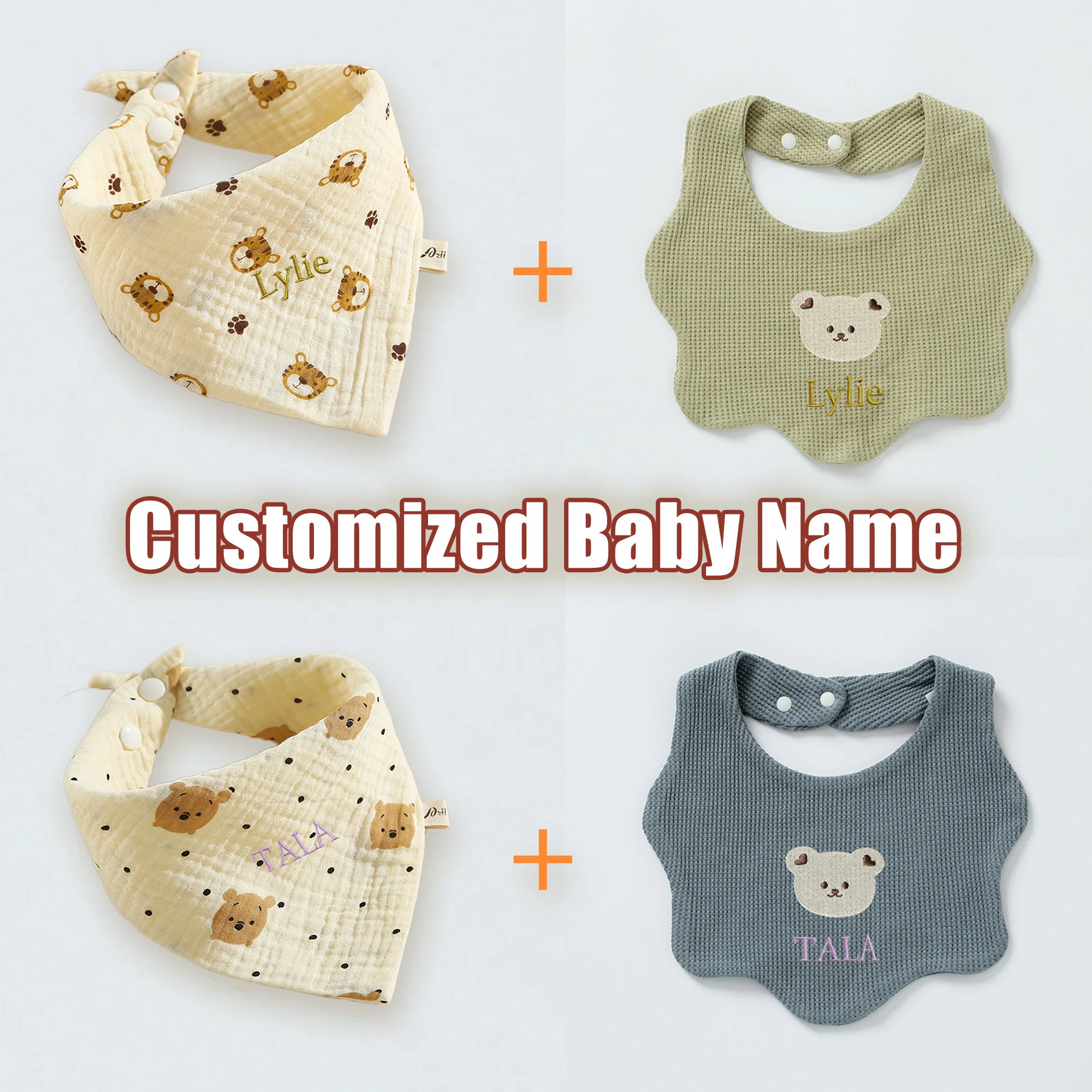 

2pcs Set Personalized Baby Bib Boy Cotton Gauze Infant Newborn Burp Cloth Scarf for Kid Girl Accessory Feeding Saliva Towel Gift