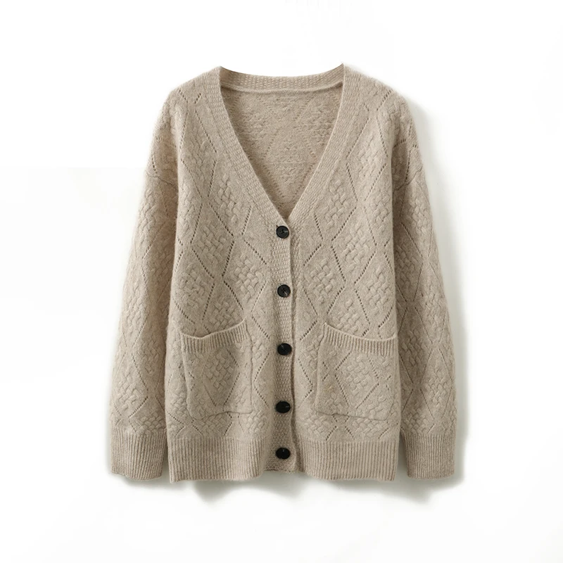 

Merino Wool Cardigans, 100% Merino Wool, Soft V-Neck, Long Sleeve, Female Sweaters, Hollow Out Tops, Winter Warm Tops,