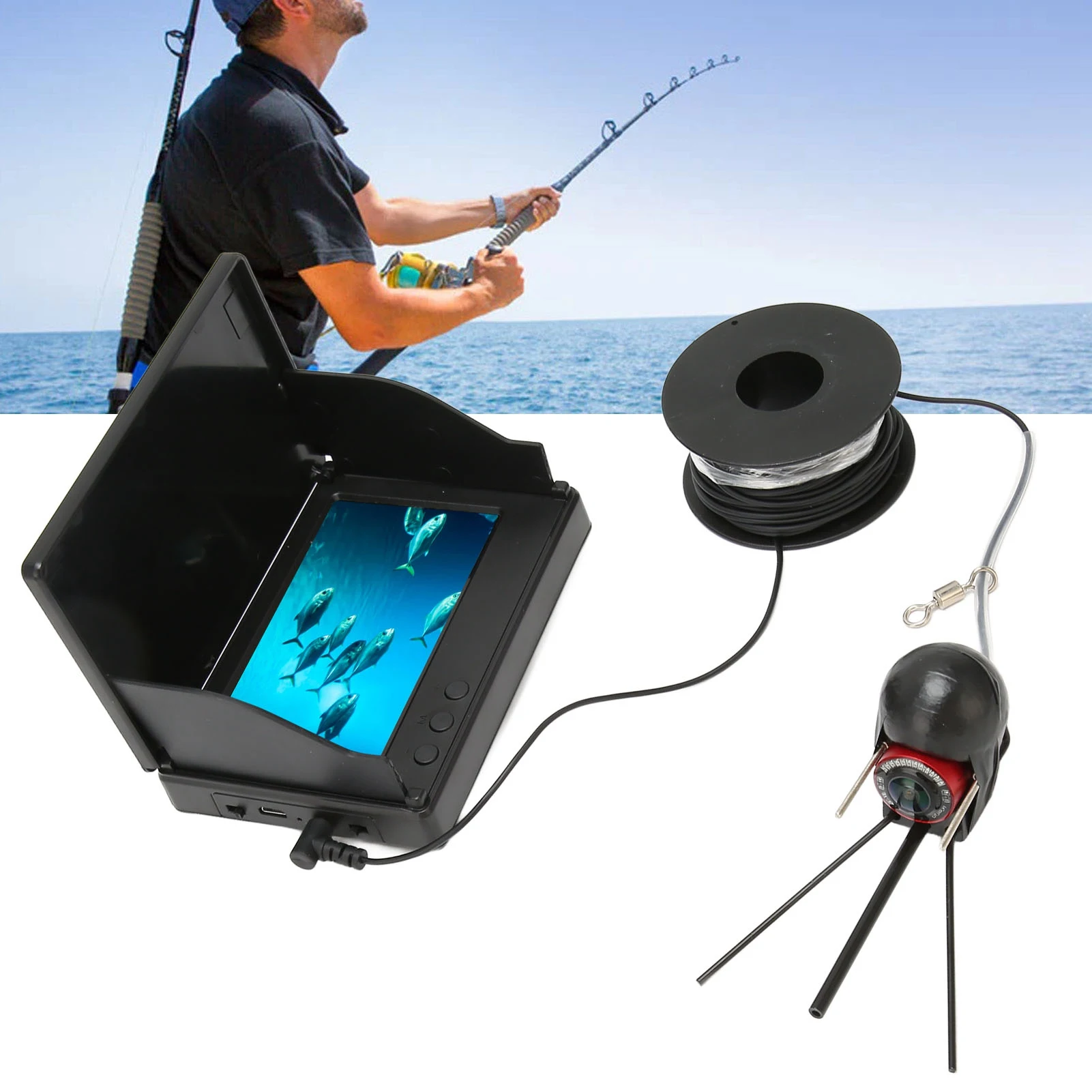 Fish Finder 4.3in TN HD Underwater Fishing Camera IP68 Waterproof with 12 Night Vision Lights 100‑240V for Fishing fishing accessories fish finder