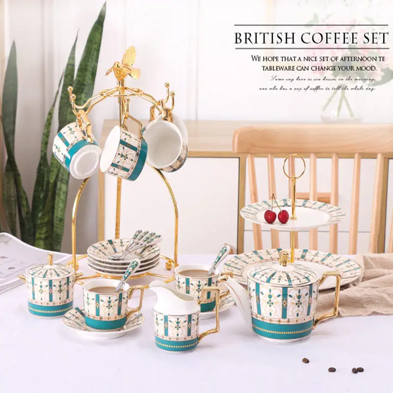 Retro style European ceramic tea cup sets with snack plate coffee cup set luxury and saucer new bone China with gift box