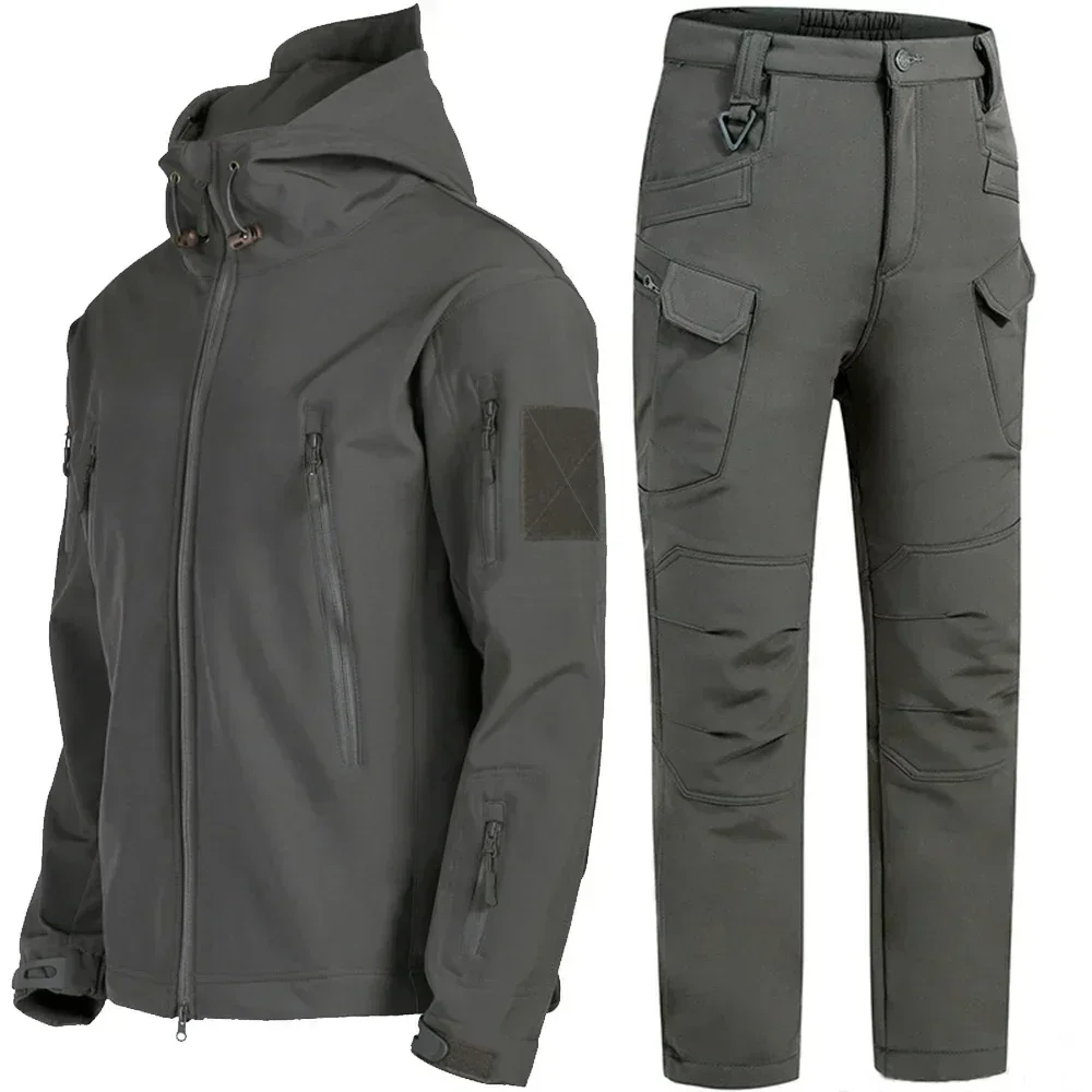 Hiking Jackets Softshell Jackets Outdoor Sharkskin Warm Suit Special Soldiers Camouflage Plush and Thick Coat Autumn and Winter Soft Shell Large HiKing Jakets