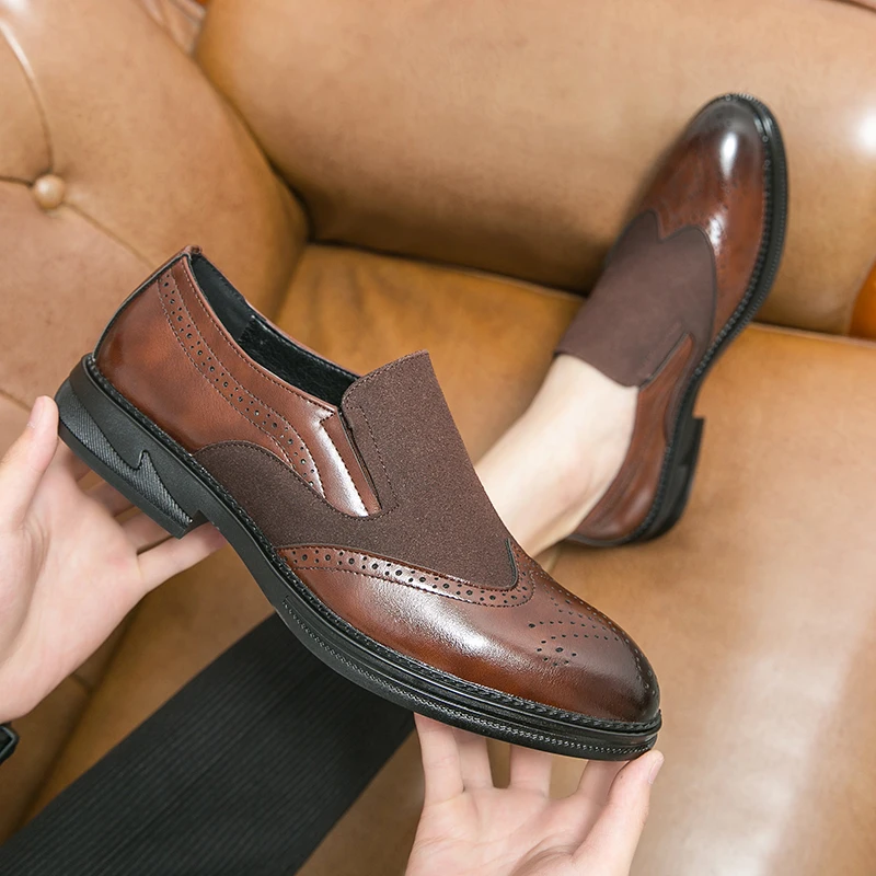 Sneakers Men Shoes Casual Loafers Solid Color Shoes Plus Size Flats Leather Shoes Men's Black Oxford Shoes Trendy Platform Shoes 5