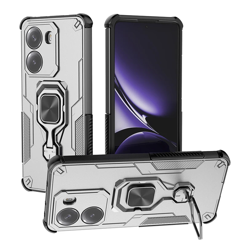Magnetic Armor Shockproof Phone Case with Metal Ring Stand and Lens Protection