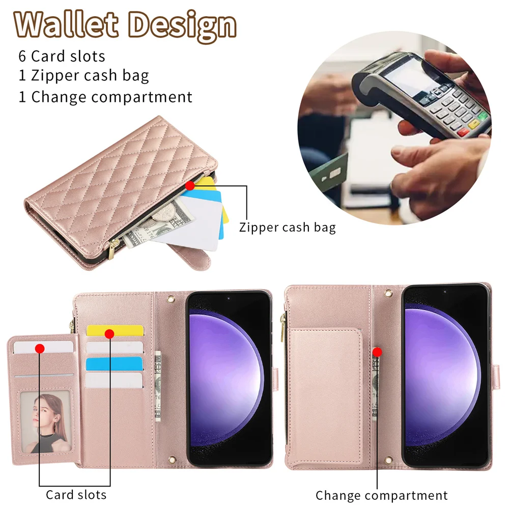 Crossbody Leather Necklace Rope Zipper Wallet Phone Case Cover