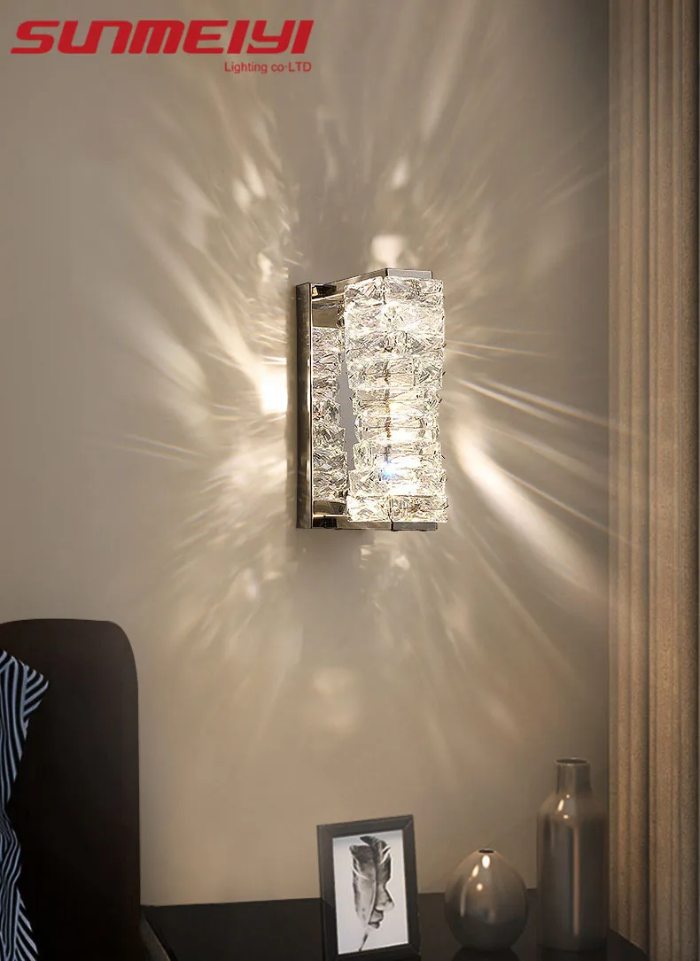 

Modern Simple Luxury K9 Crystal Wall Lamp Bedroom Bedside Access Indoor Aisle Light Chrome LED Family Dining Hotel
