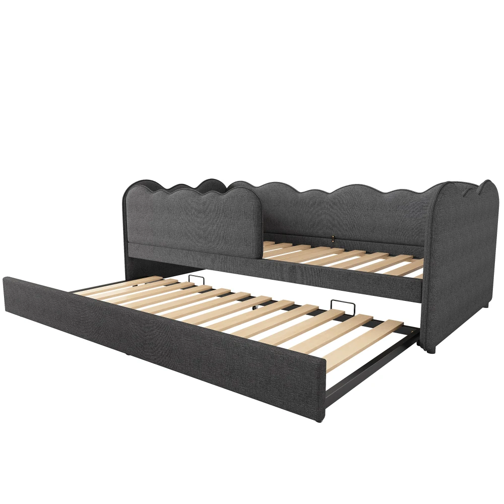 Gepolstertes Tagesbett 90x190cm, Tagesbett Schlafsofa mit ausziehbarem Bett 90x190cm, Kinderbett mit Gitter ohne Matratze – Detail 15