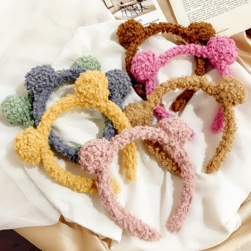 

Ободок для волос плюшевый детский, простые украшения для волос с милыми медвежьими ушками, модные аксессуары для волос для детей