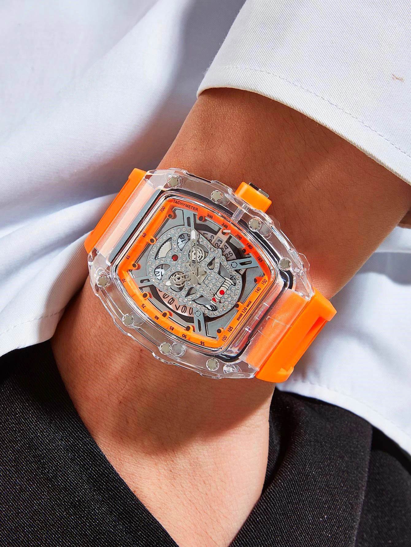 Fashion personality transparent sport retro gear machine quartz watch rubber band quartz watch