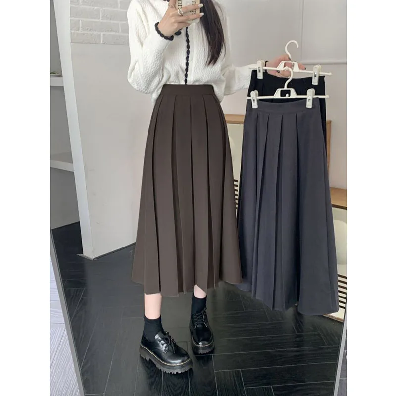 

Skirt Long Black Pleated For Women Korean Style High Waisted Slimming Long Woman Elegant Temperament Black A Line Skirts Faldas