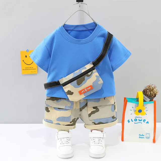 New Summer Baby Clothes Suit Children Fashion Boys Girls Cartoon T-Shirt Shorts 2Pcs/set Toddler Casual Clothing Kids Tracksuits Blue