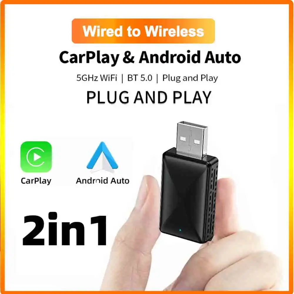 CarPlay Android Auto Adapter Wired to Wireless CarPlay Android Auto Adapter for OEM Car Stereo With USB Plug and Play