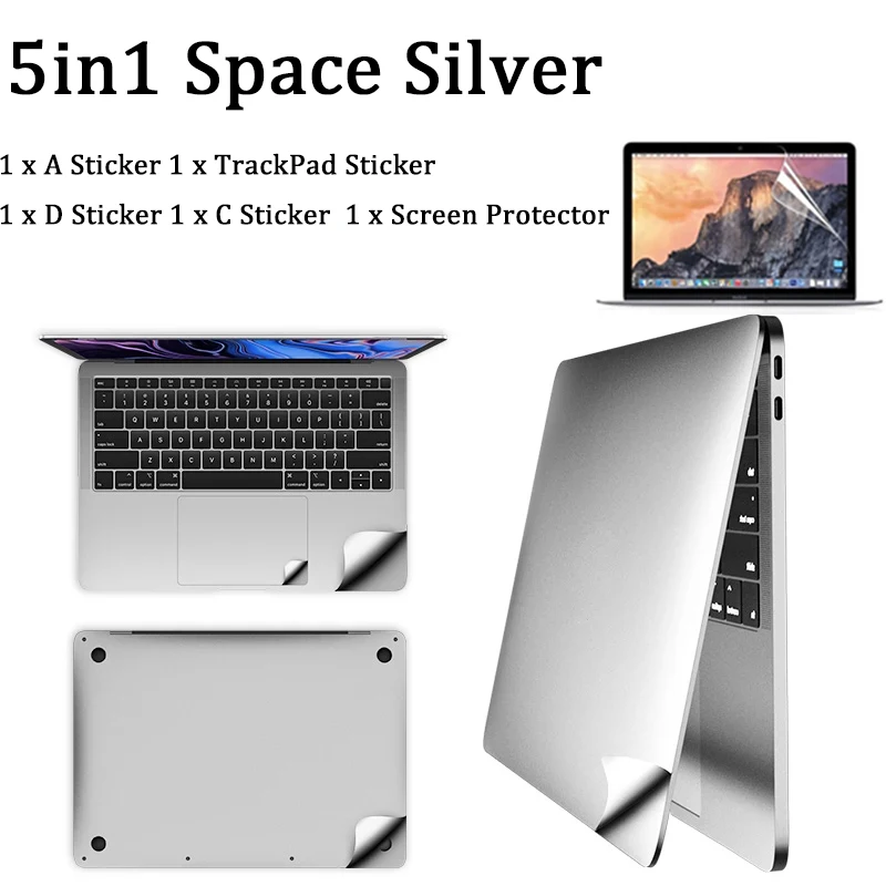 for MacBook Pro 13.3 A1278 15 A1286 with CD ROM 2009 2010 Mid 2012 Trackpad Body Guard Protective Silver Sticker Skin