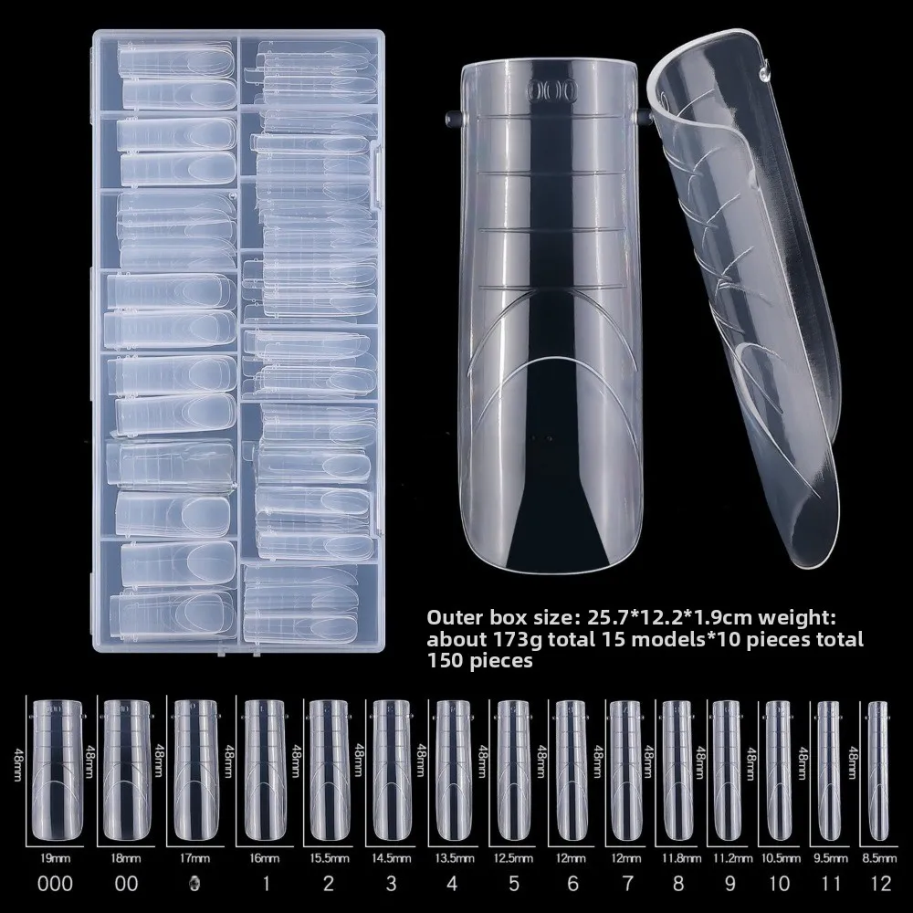 150pcs Coffin Shape Sandwich Nail Forms Natural Clear No-Trace Double-Sided Fake Nails Almond Shape with Auxiliary Line