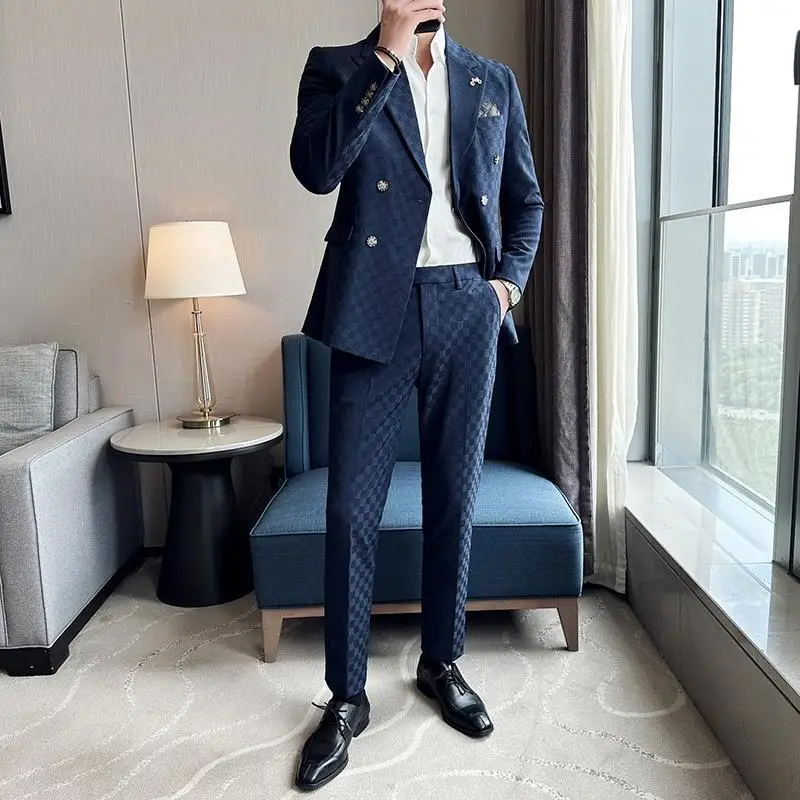 3-A40 Light mature commuting simple casual double-breasted suit Korean style high-end niche design suit dress set