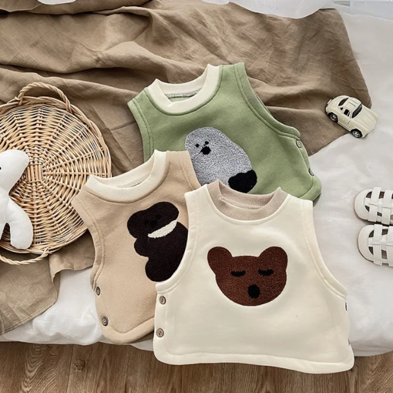 

4137B детский жилет 2022 зимний весенний милый мультяшный бархатный жилет для мальчиков Модный Универсальный жилет для девочек 0-2 лет детский жилет