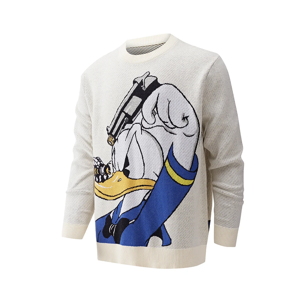 

FYB Winter 100% Cotton Donald Duck Cartoon Sweater Pullover Men's Sweater Close-Fitting Straight Knit For Young Men MLS-5039