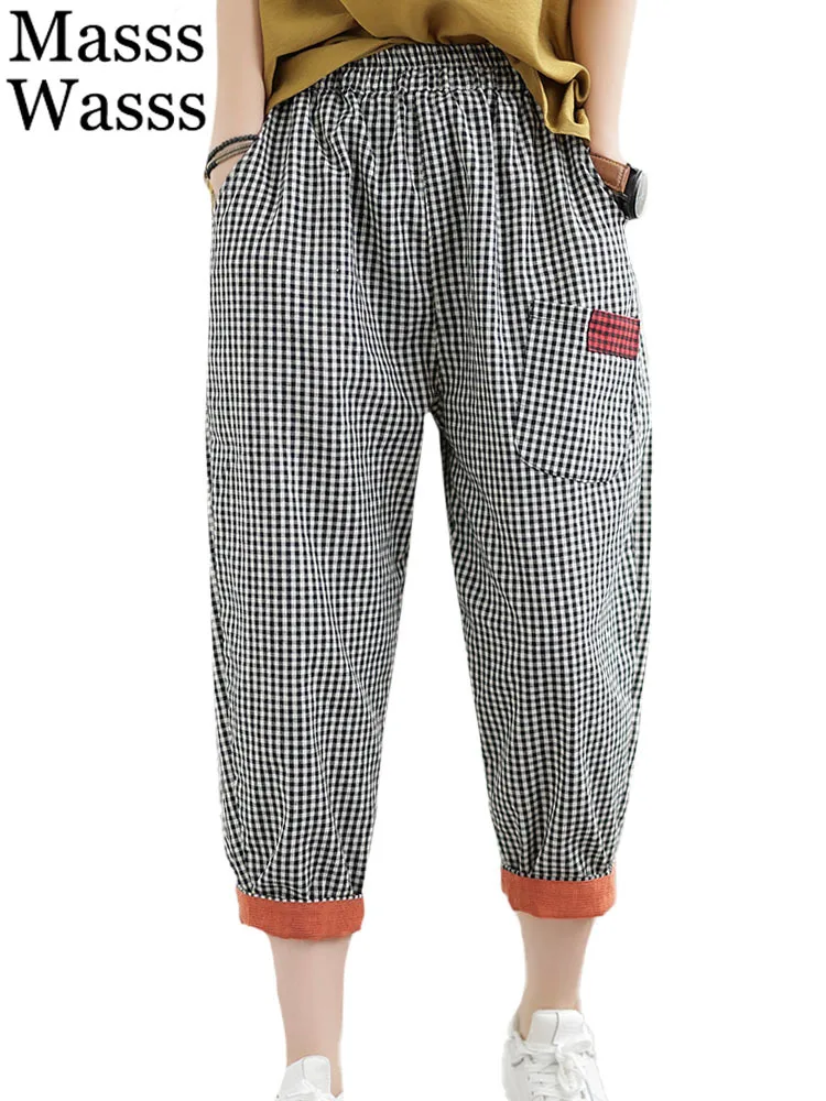 

Masss Wasss 2023 Summer Womens Fashion Loose Casual Plaid Harem Pants Ladies Luxury Vintage Harajuku Trousers Classic Streetwear