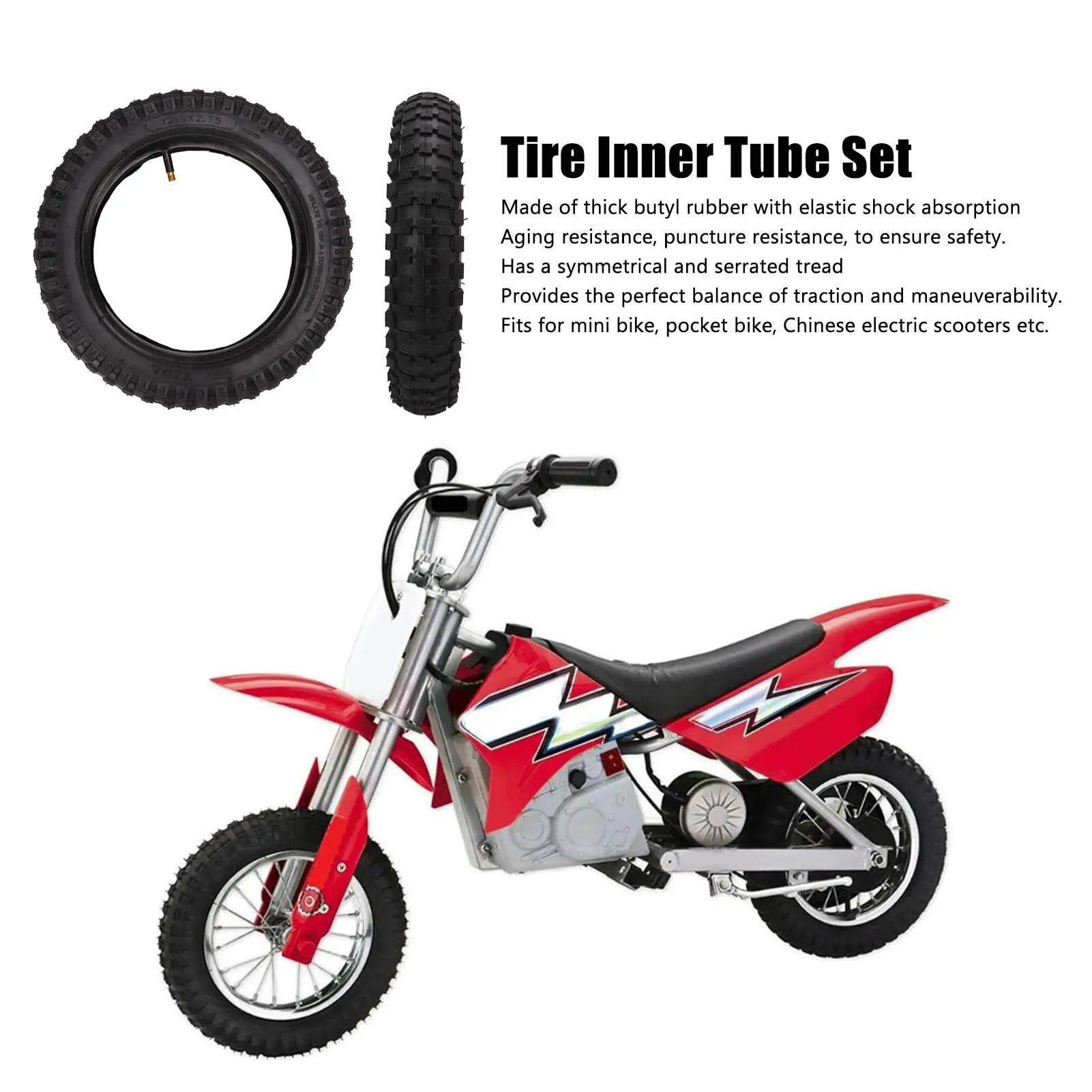 Tire Inner Tube Set Shock Absorption Dirt Bike Tire Inner Tube 40PSI Puncture Resistance for Mini Bike Electric Scooters