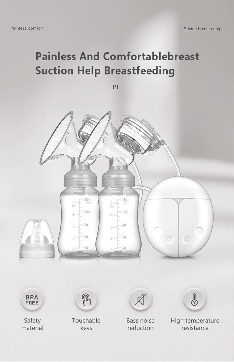 Neue elektrische Doppel milch pumpe USB BPA kostenlose Milch pumpen Baby Stillen mit Still kissen und Muttermilch Aufbewahrung geschenkset – Detail 1