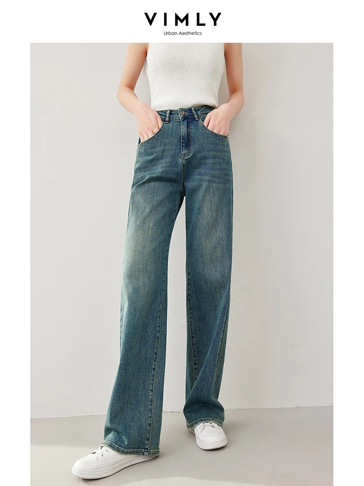 Vimly High Waist Wide Leg Jeans Women 2024 Spring New Cotton Denim Baggy Pants Straight Loose Full Length Women's Pant 16598