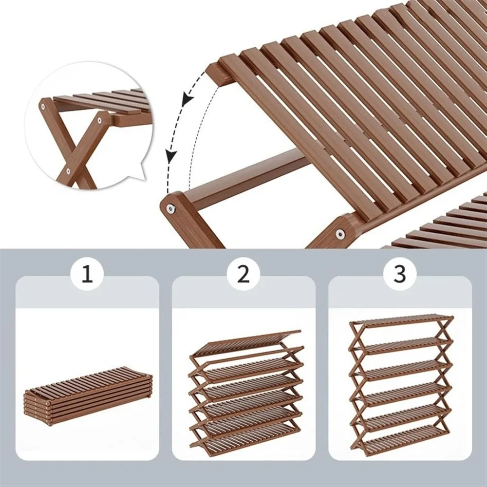 Shoe Rack Foldable Rack, Narrow Bamboo Organizer with X-Shape Cross Structure, Free Standing Storage Shelf for