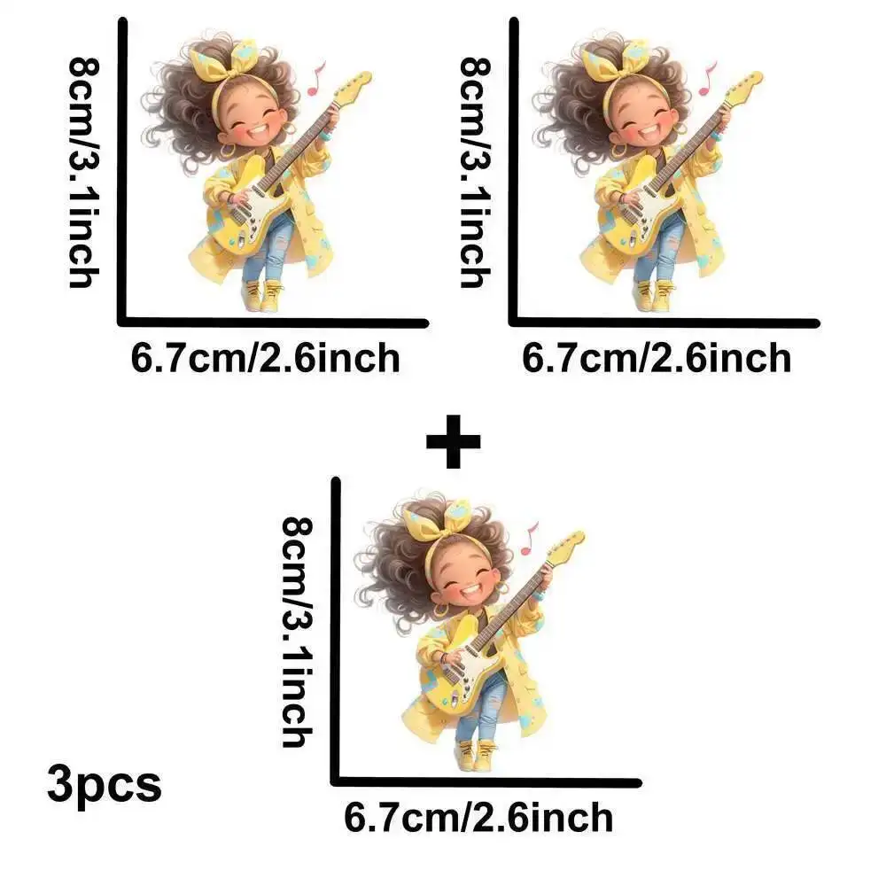 Yellow Guitar Music Girl Heat Transfer Patch - Washable Iron-On Sticker for DIY Clothing & T-Shirts