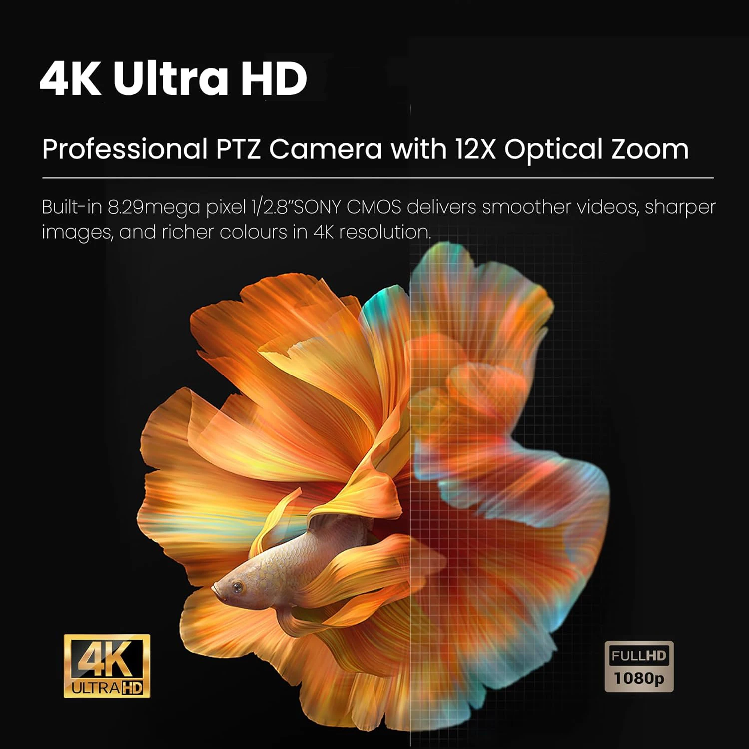 4K PTZ Conference Room Camera USB3.0/HDMI Live Streaming Camera 12X Optical Zoom Wide Angle for Video Conferencing Church