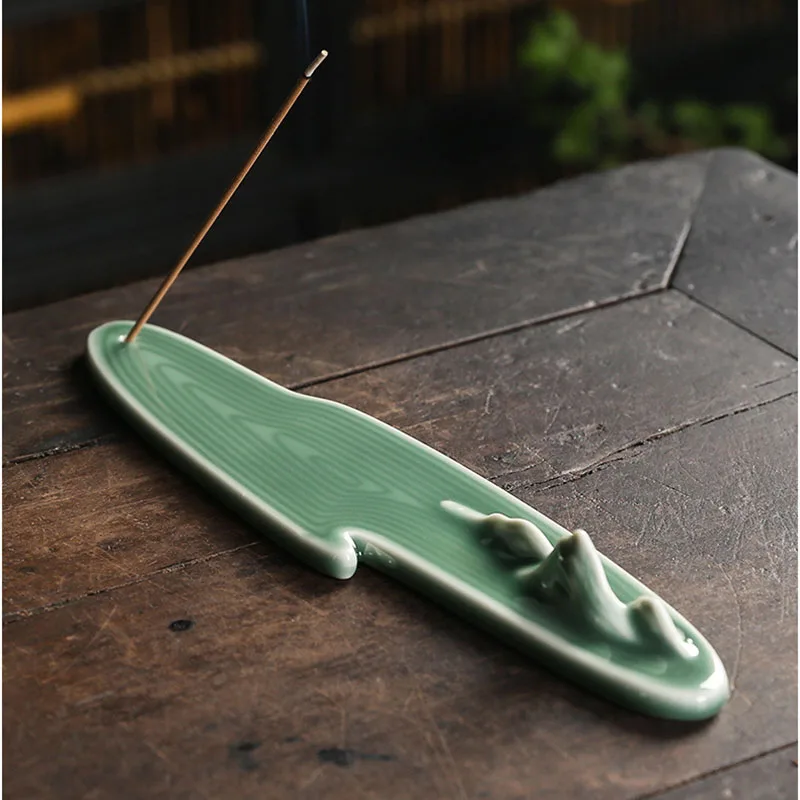 Home Ceramic Decor Incense Stick Holder Celadon Aromatherapy Censer Mountain Flowing Water Art Incense Burner Teahouse Ornament