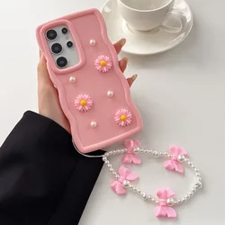 Elegant Flower Pearl Chain Wave Phone Case Cover - Honor X5d (Pink)