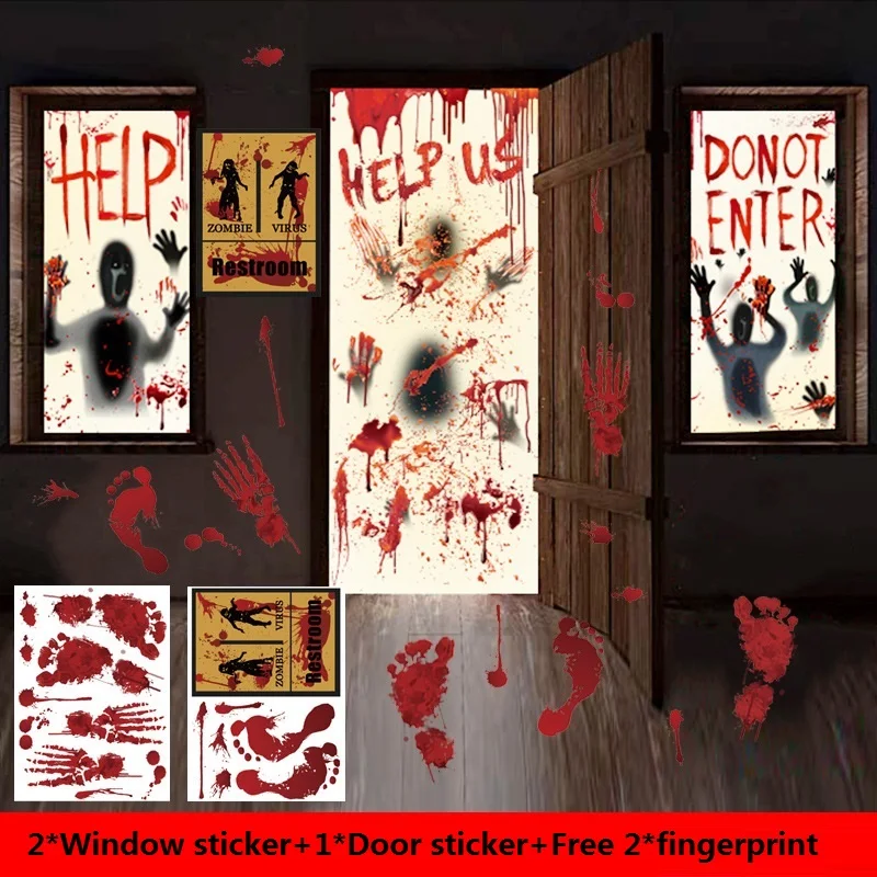 thumbnail image 1 of Big Removable Happy Halloween Stickers Blood Hands Halloween Decorations for Home Bathroom Toilet Horror Windows Wall Stickers, 1 of 5