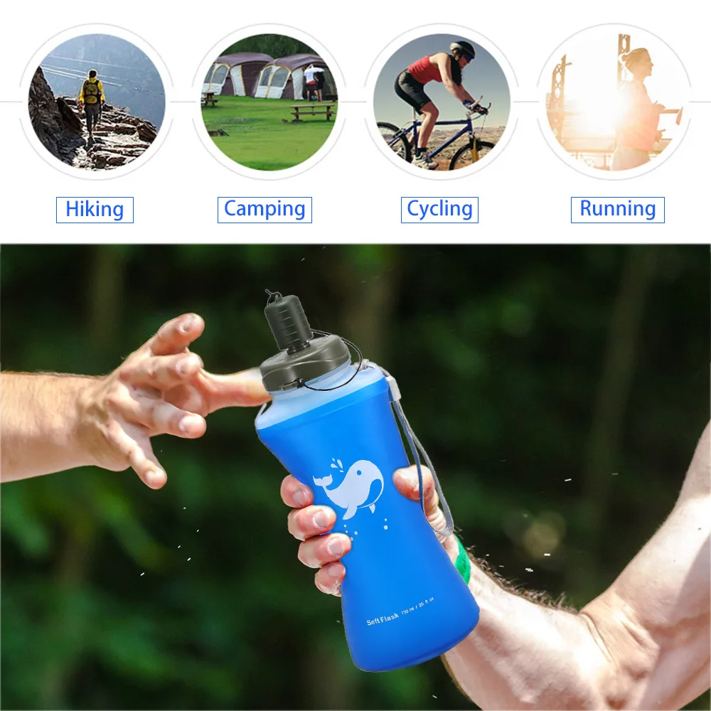 Soft TPU Collapsible Water Bottle, Large Volume, Hiking, Camping, Cycling, Running, Outdoor Sports, 750ml 3