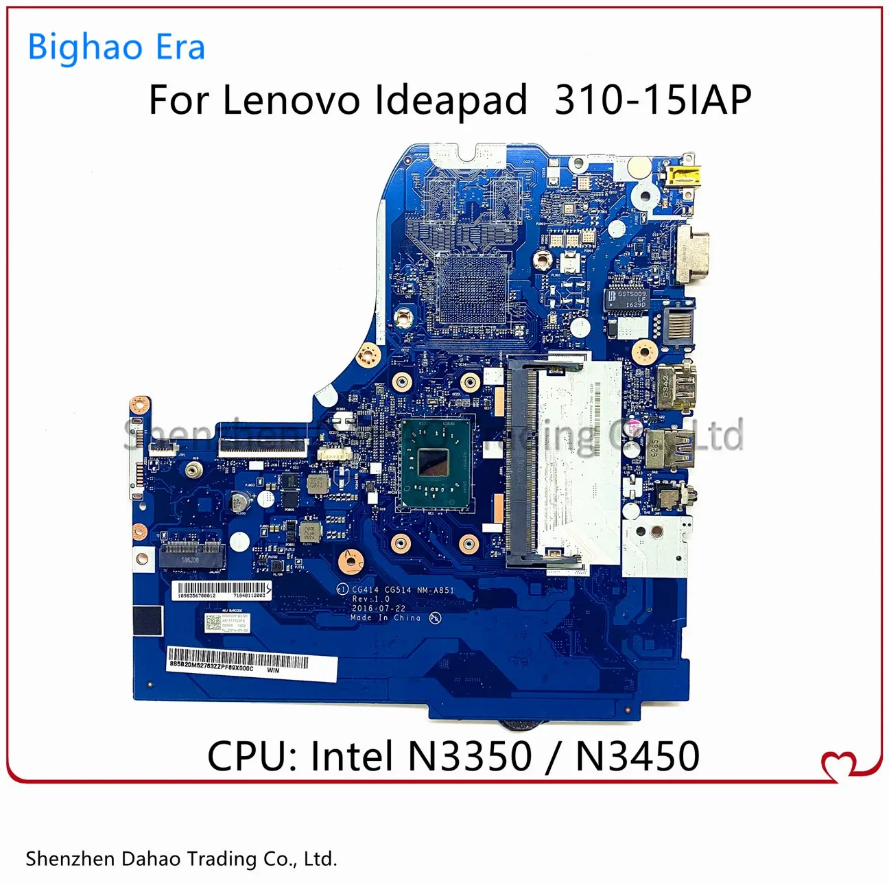 

FRU: 5B20M52766 5B20M52755 для ноутбука Lenovo Ideapad 310-15IAP, материнская плата CG414 CG514 стандарта с процессором Intel N3350/N3450/N4200