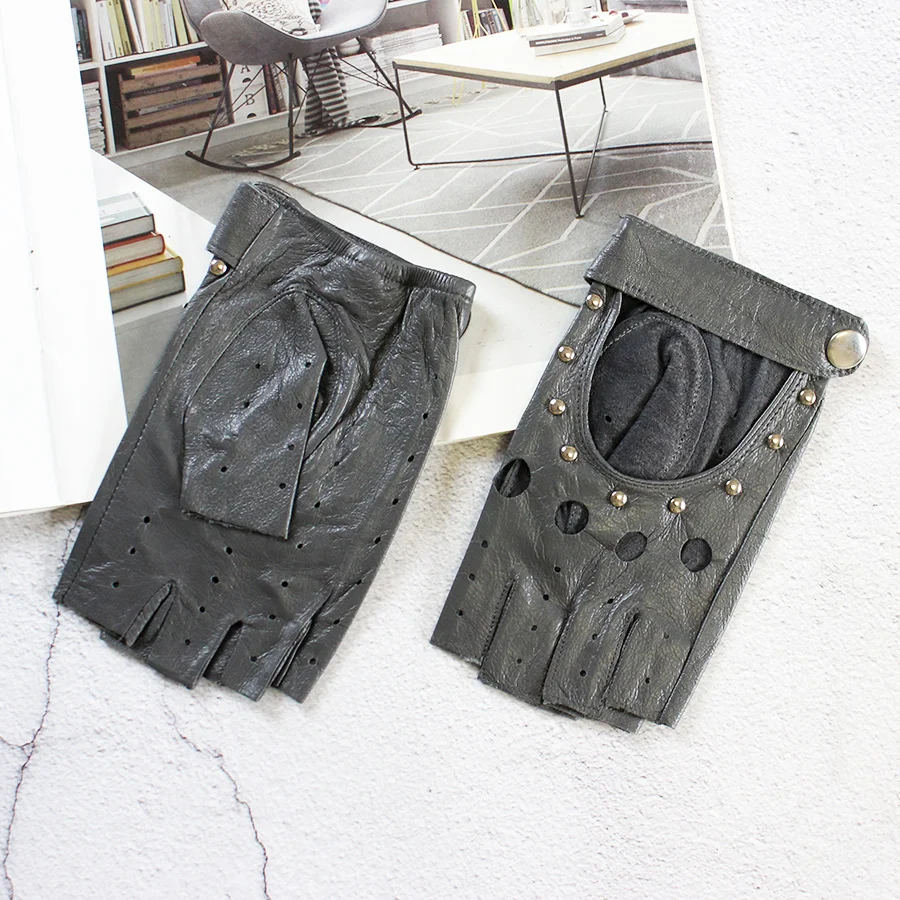 Women's Leather Half Finger Gloves Thin Single Layer Breathable for Spring Summer Outdoor Riding And Driving