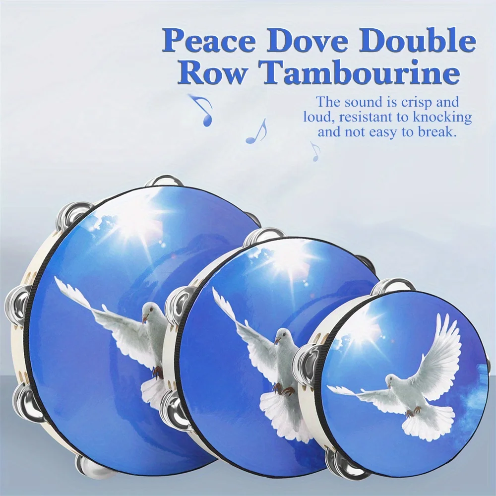 Blue Sky Peace Dove Double Layer Hand Tambourine Set 6/8/10 inch Hand Shake Tambourine Percussion Instrument