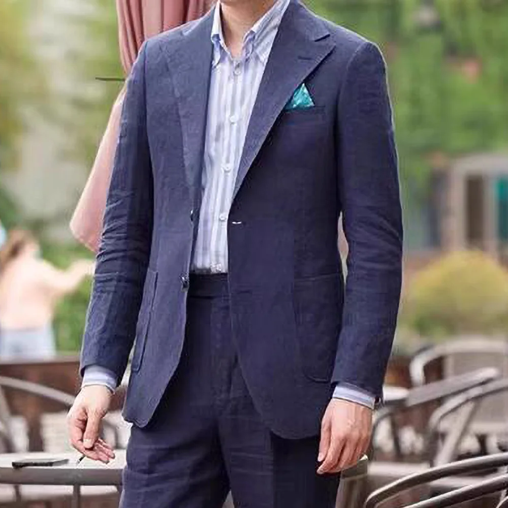 Blazer Men Summer Fashion Notch Lapel Two Buttons Thin Linen Suit Slim Fit Beach Casual Daily Wedding Tuxedo 1 Piece
