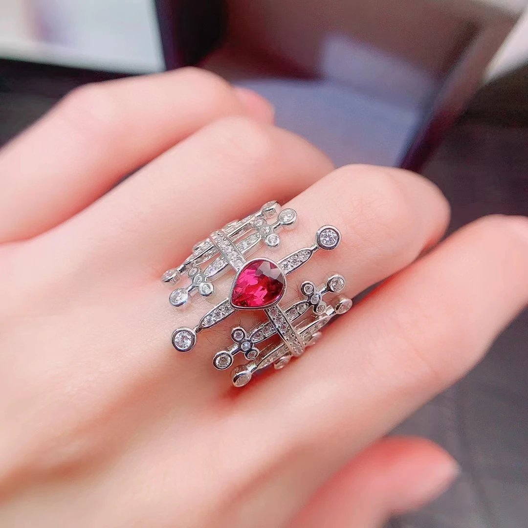 

Vintage Style Luxury Gemstone Silver Ring for Party 5mm*7mm Natural Garnet Ring 18K Gold Plated 925 Silver Garnet Jewelry