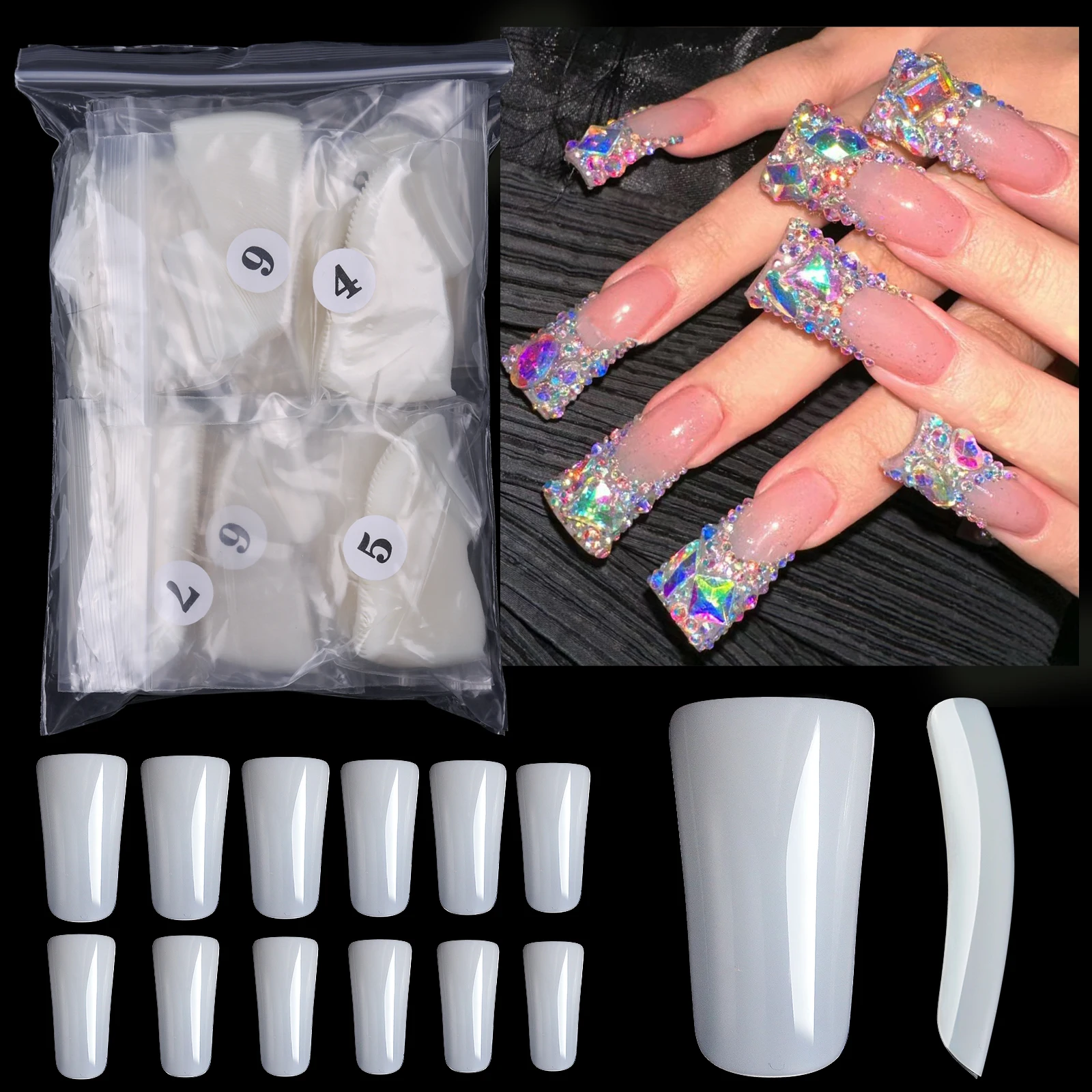 500/504 psc Duckbill 네일 팁 손톱에 누르기 확대 된 자연 가짜 네일 아트 빠른 확장 사각형 플레이트 소프트 젤 팁