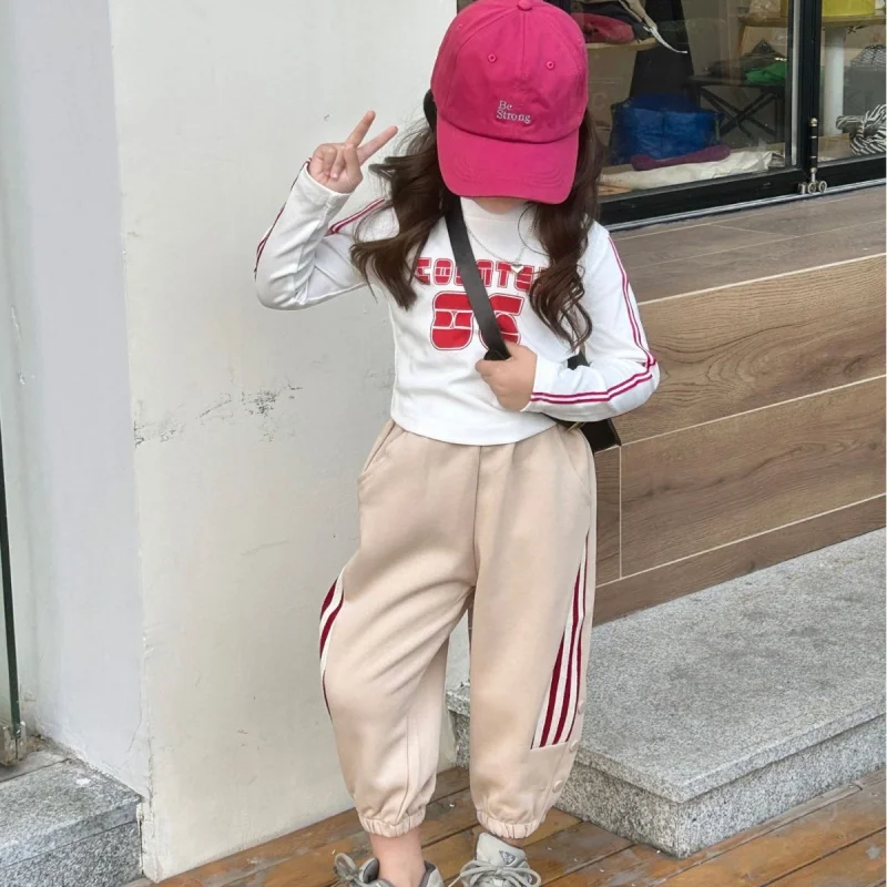 

Girls' Top2024Spring and Autumn New Children Toddler Baby Pull LettersTT-shirt Girls' Color Matching Sweatpants Set