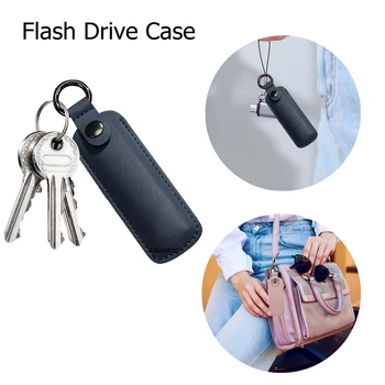 Custodia Protettiva in Pelle PU per Chiavetta USB, Anti-Smarrimento, con Portachiavi, per Pen Drive e Memory Stick