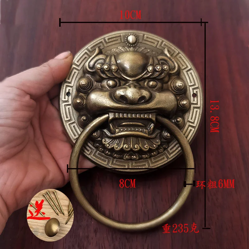 Vintage Brass Die Casting Lion Head Door Knocker  Handle Solid WoodGlass Villa Courtyard Gate Ring Knob Locker