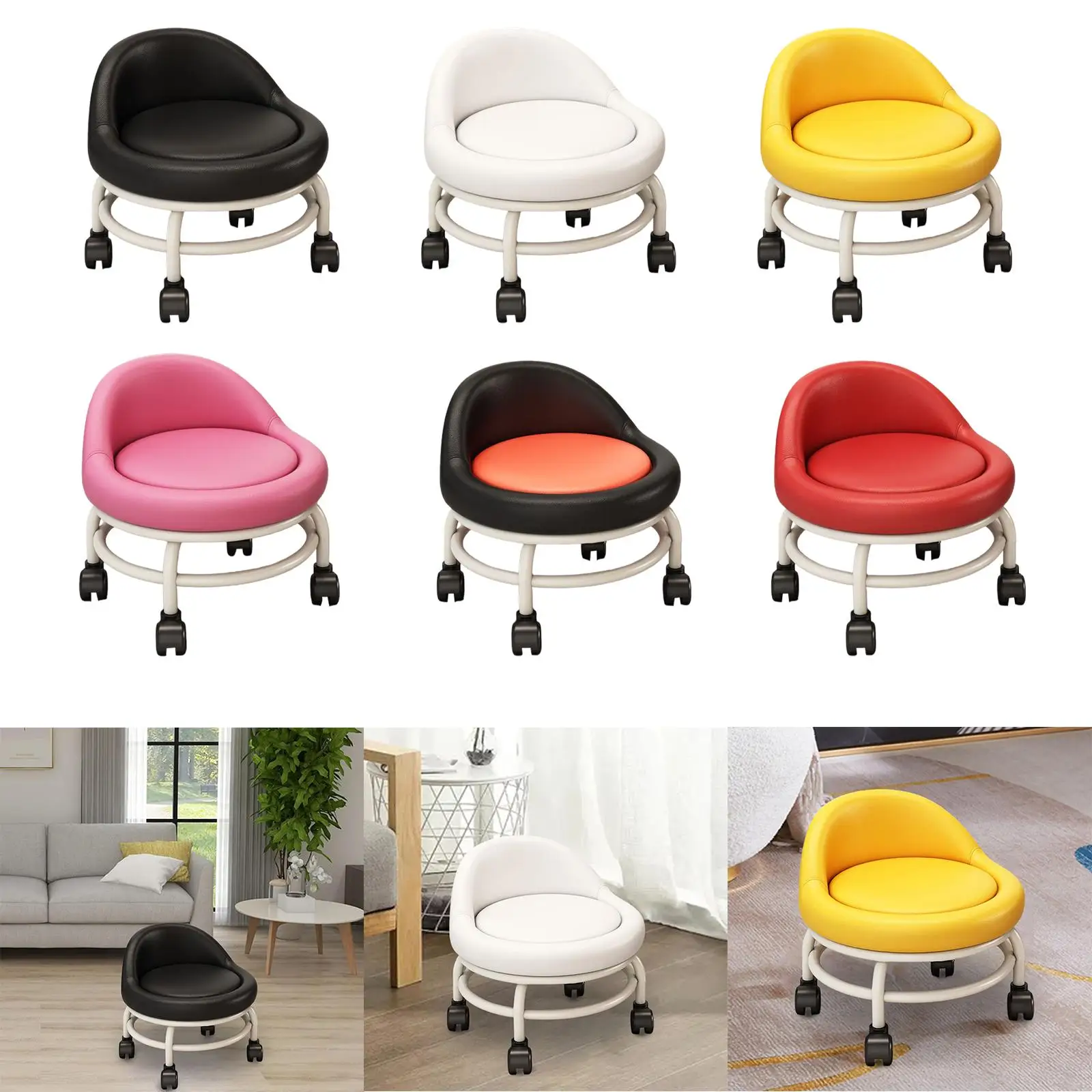 

Rolling Stool Shoe Changing Universal Swivel Caster Wheels Roller Seat Short Stool Pedicure Stool for Fitness Garage Home Salon