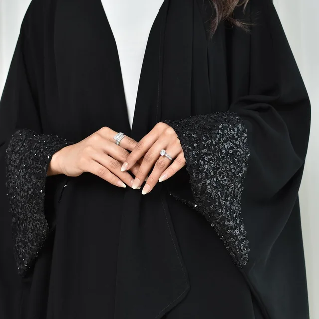 Eid noir Abayas pour femmes Robe musulmane modeste dubaï ouvert Abaya Kimono Jalabiya Kebaya Robe Femme Marocain Caftan Ramadan caftan