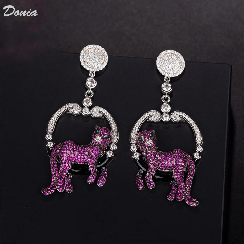 Donia Jewelry European and American Fashion Titanium Steel Micro-Inlaid AAA Zircon Leopard Silver Needle Luxury Earrings