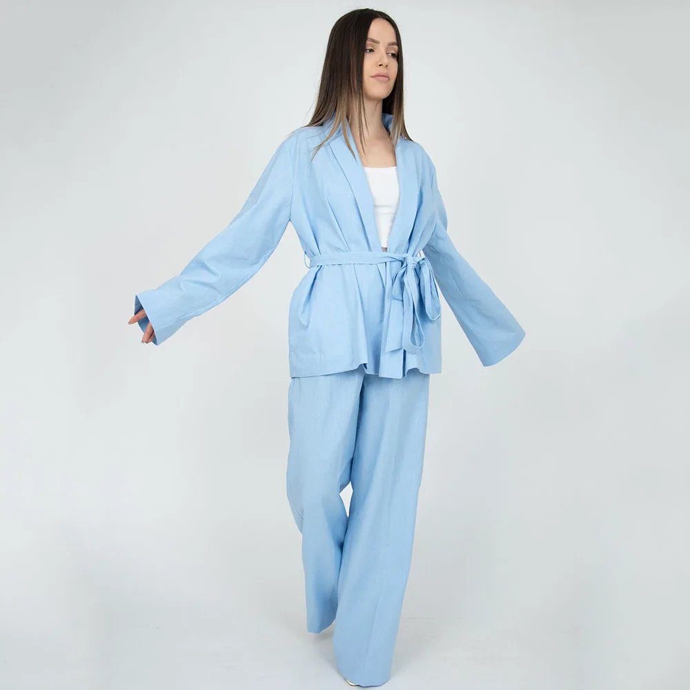 Causal Oversized Suit For Women Two-Piece Formal Party Suit Blue Blazer Pants Belt Office Set Custom Made