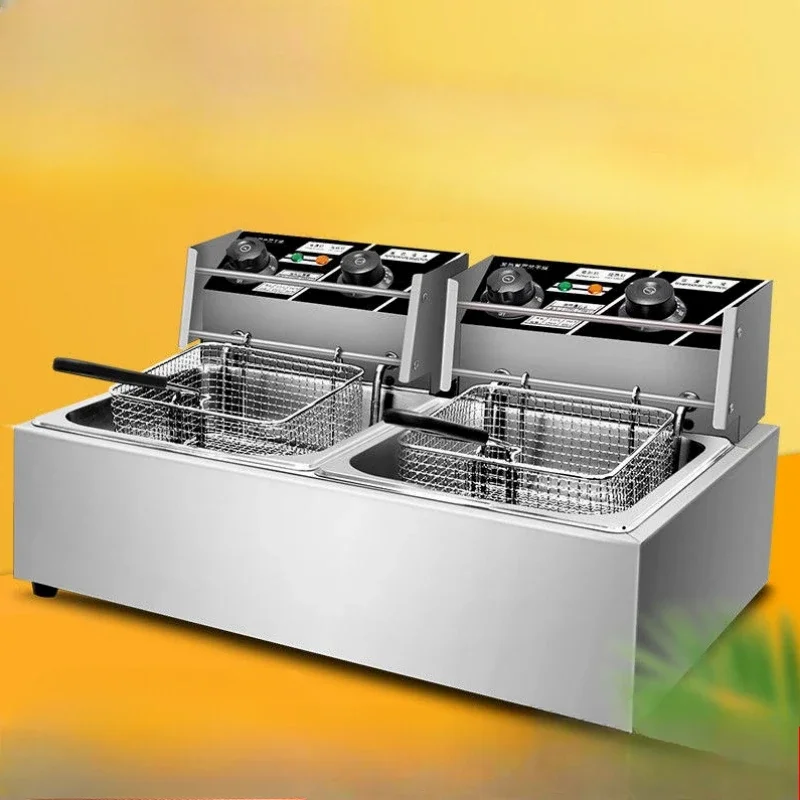 220V Imported Materials Fryers Commercial Household French Fries Deep-fried Dough Sticks Timing Single Double Cylinders 4