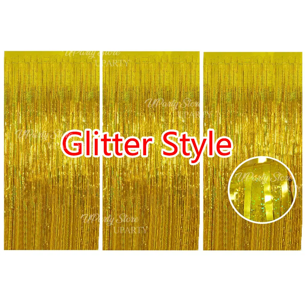 Silver Foil Fringe Curtains - Set of 3, Metallic Rose Gold Tinsel Streamers for Celebrations and Events Backdrop Decor