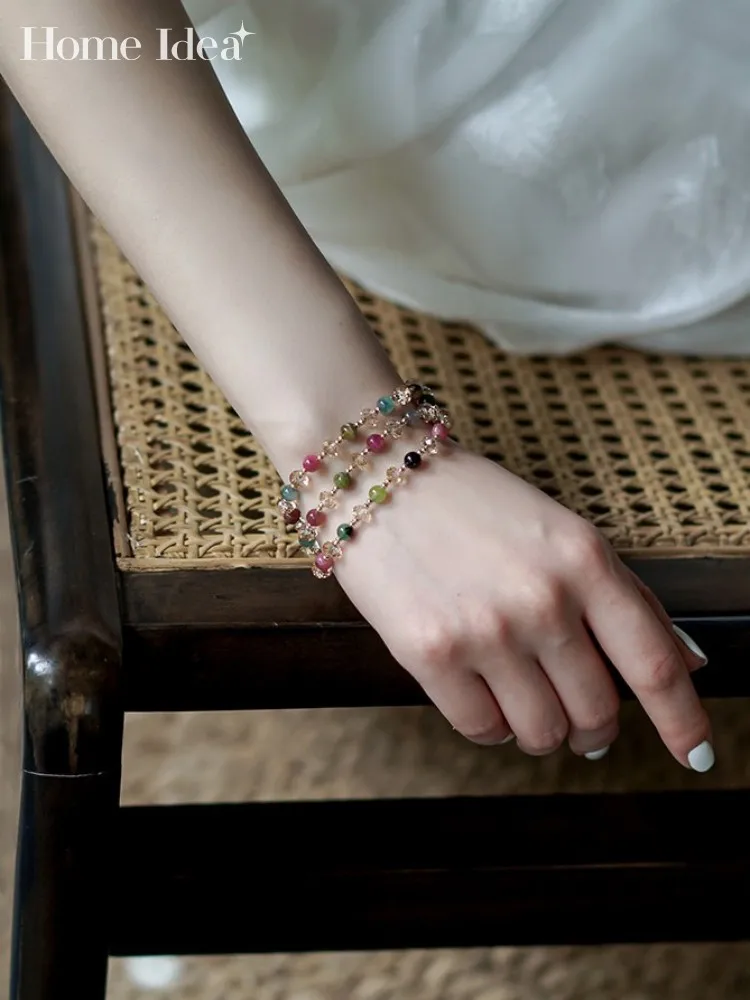 

Bohemian Multicolor Crystal Beads Bracelet Women Fashion 925 Silver Fine Jewelry Chain Bracelet