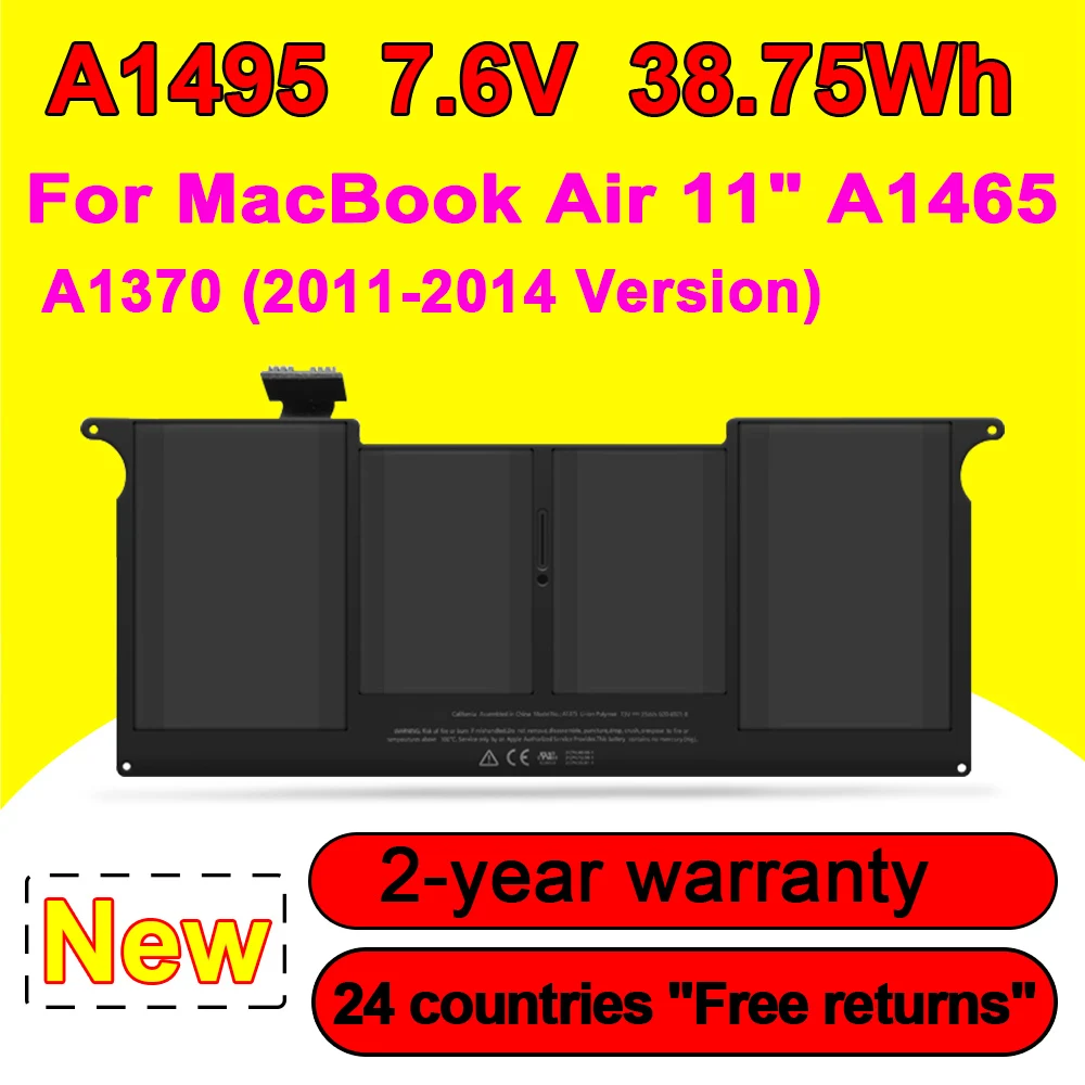 

NEW Laptop Battery A1495 For MacBook Air 11" A1465 Mid 2012 2013/Early 2014,A1370 2011 Version 7.6V 38.75Wh