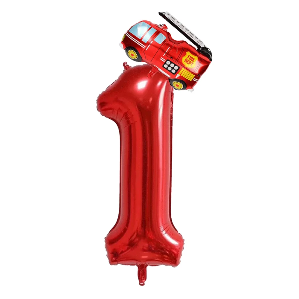 Feuerwehrmann Partyzubehör Digital0-9 Zahlenballon Mini Feuerwehrauto Folie Heliumballon Kindergeburtstag Feuerwehrmann Rettungsparty Dekor – Detail 4